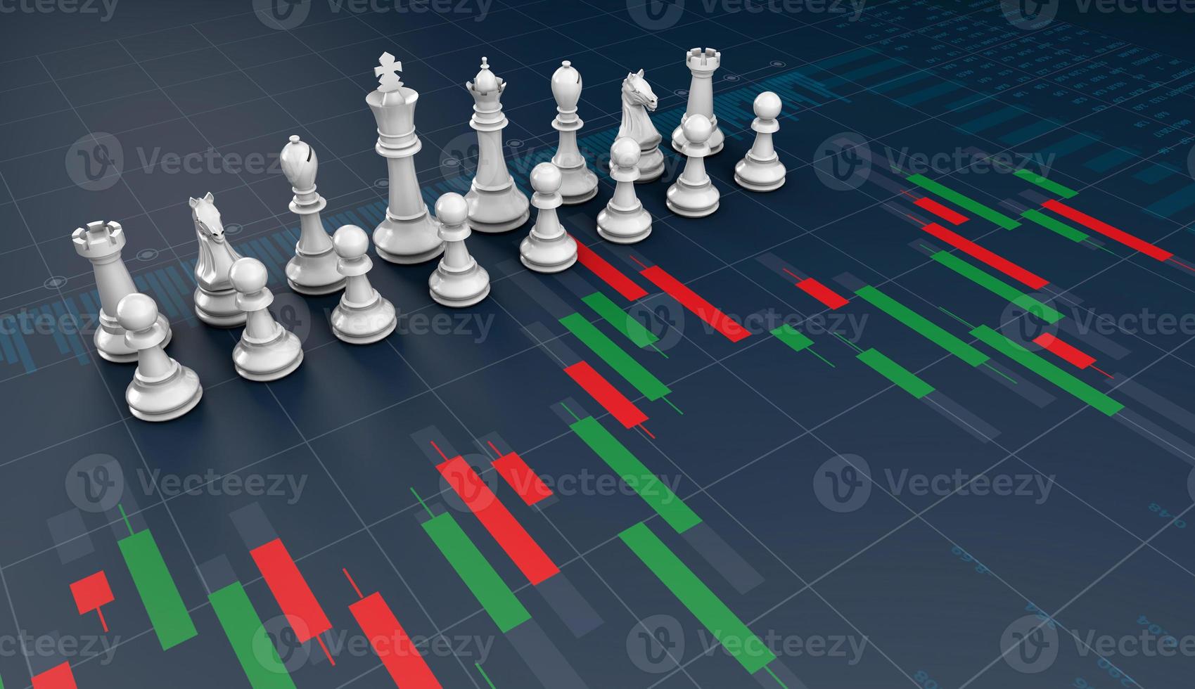 ajedrez en el gráfico de velas, planeando comprar vender en el mercado de valores foto
