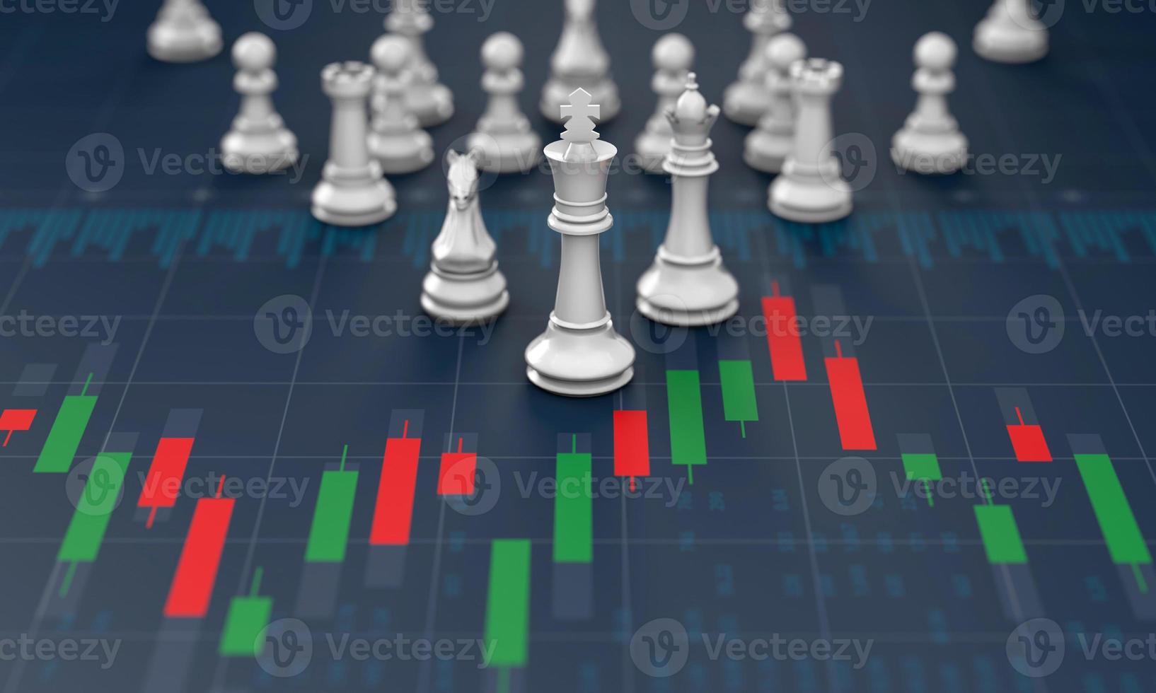 Chess on candle stick graph, planning buy sell on stock market photo