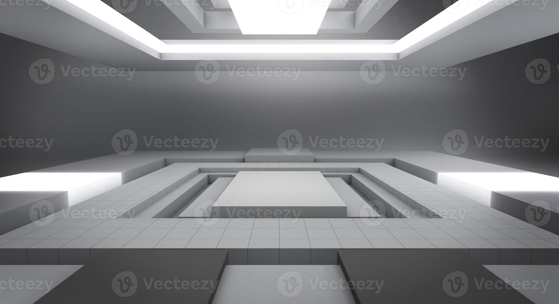 White futuristic and light rectangle stage space background, 3d rendering photo