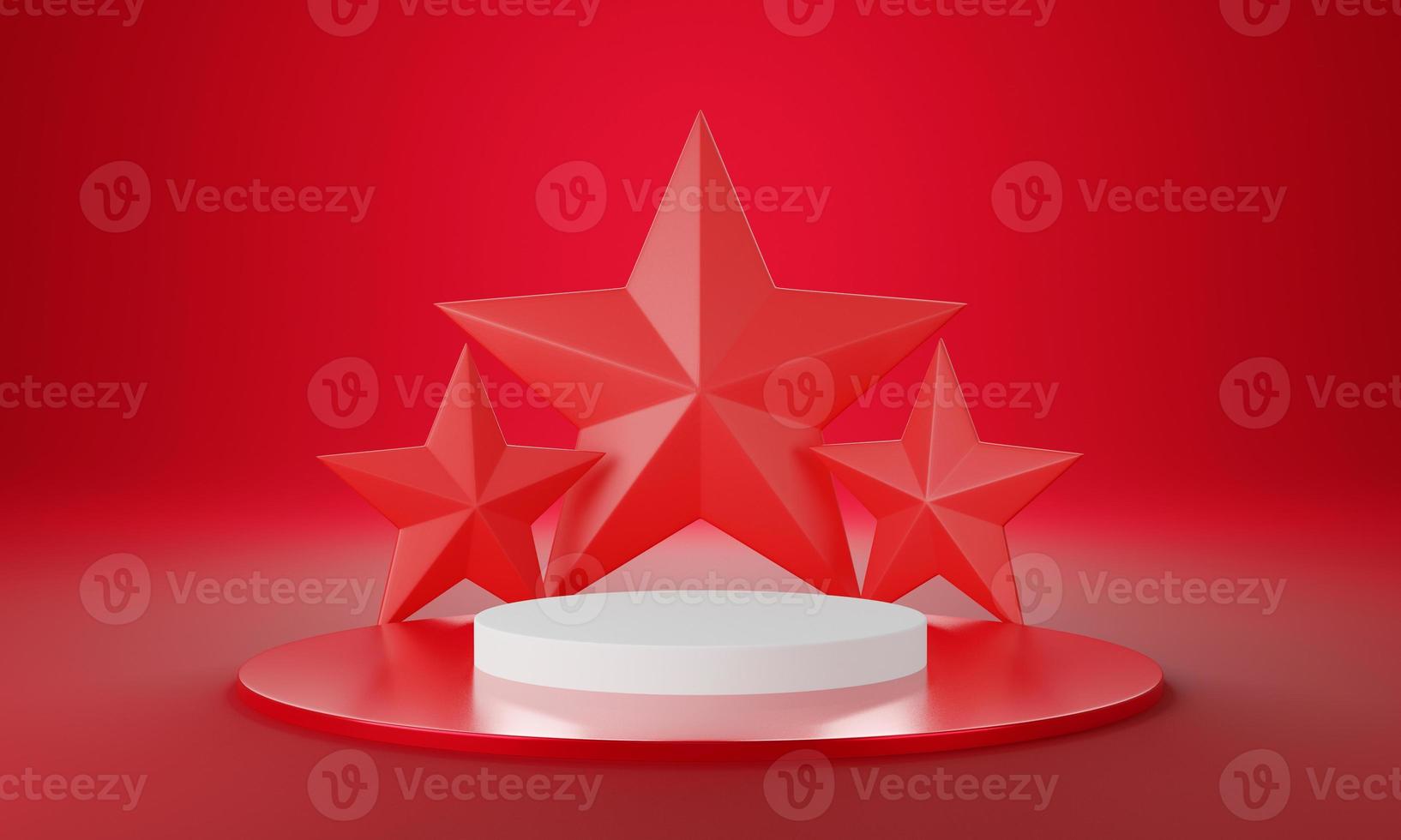 Red white circle product display stage or blank podium pedestal background 3d rendering photo
