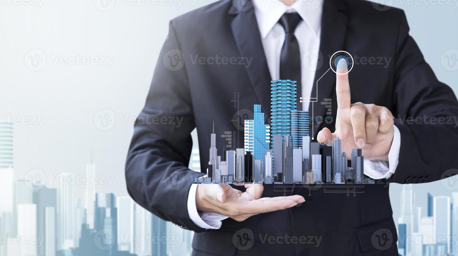 Business man create design modern building and real estate for investment photo