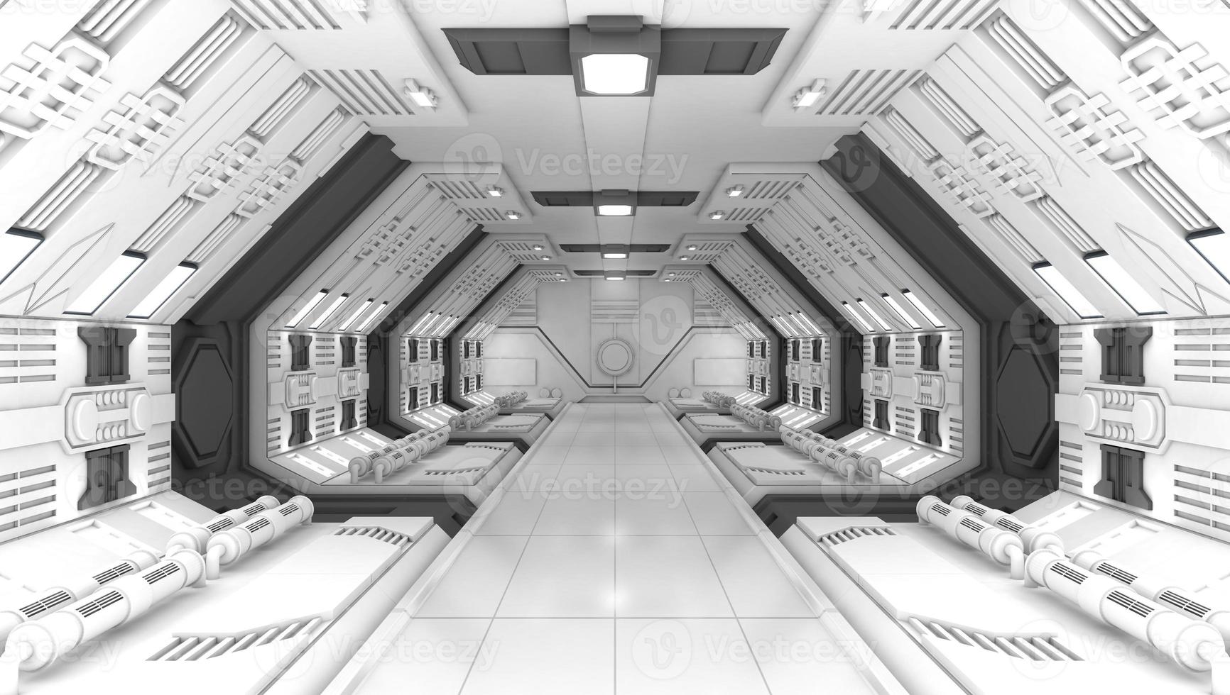Smart modern future background sci-fi room, white gray color, 3d rendering photo