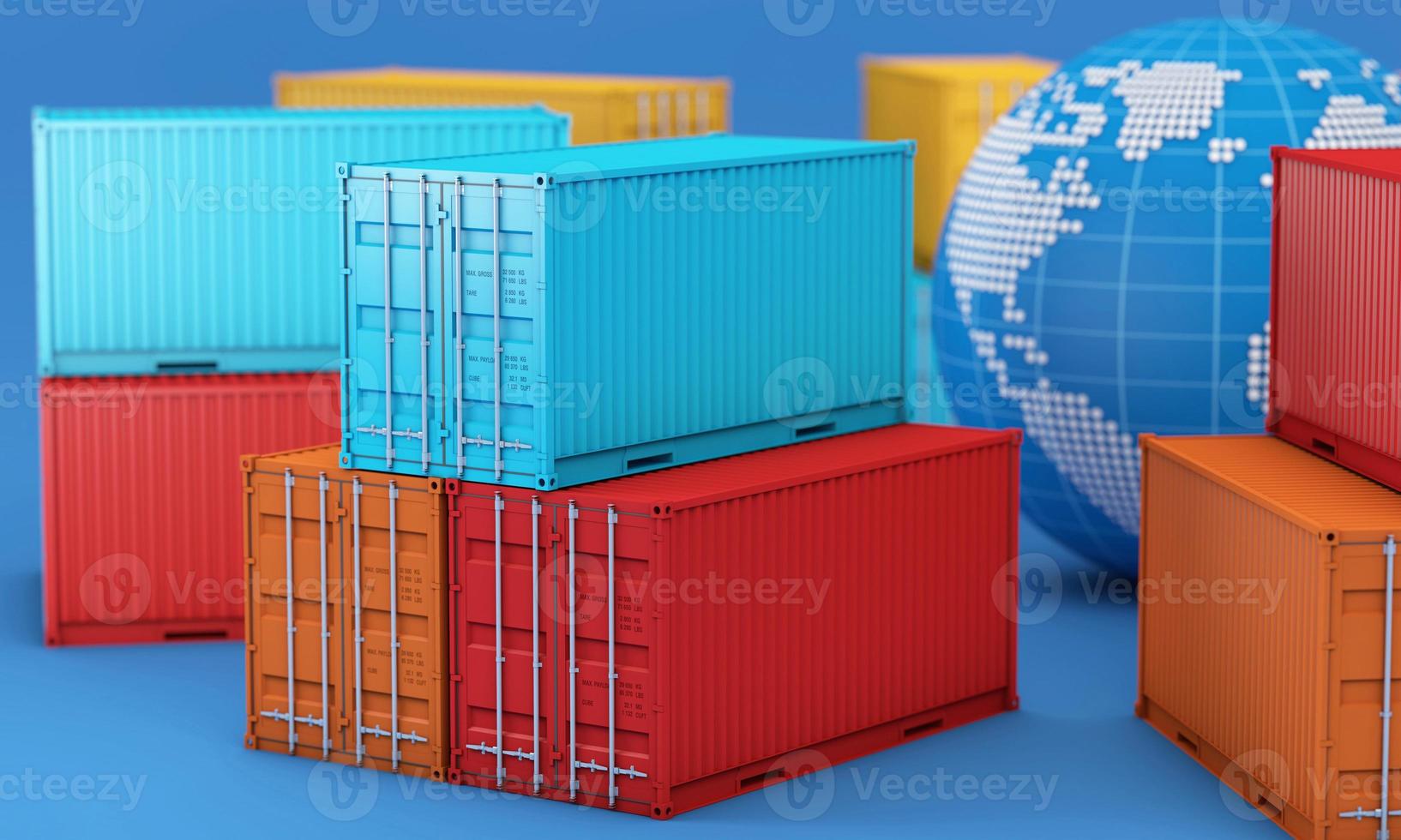 Stack of containers box, worldwide of  import export business, 3d rendering photo