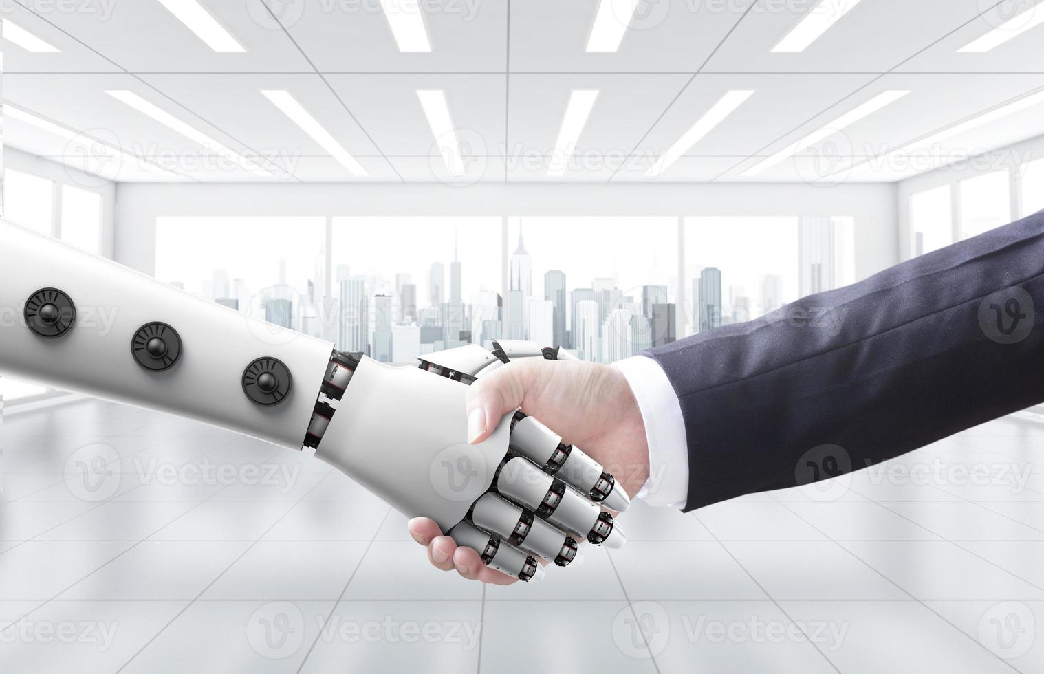 Businessman shake hand with machine or robot photo