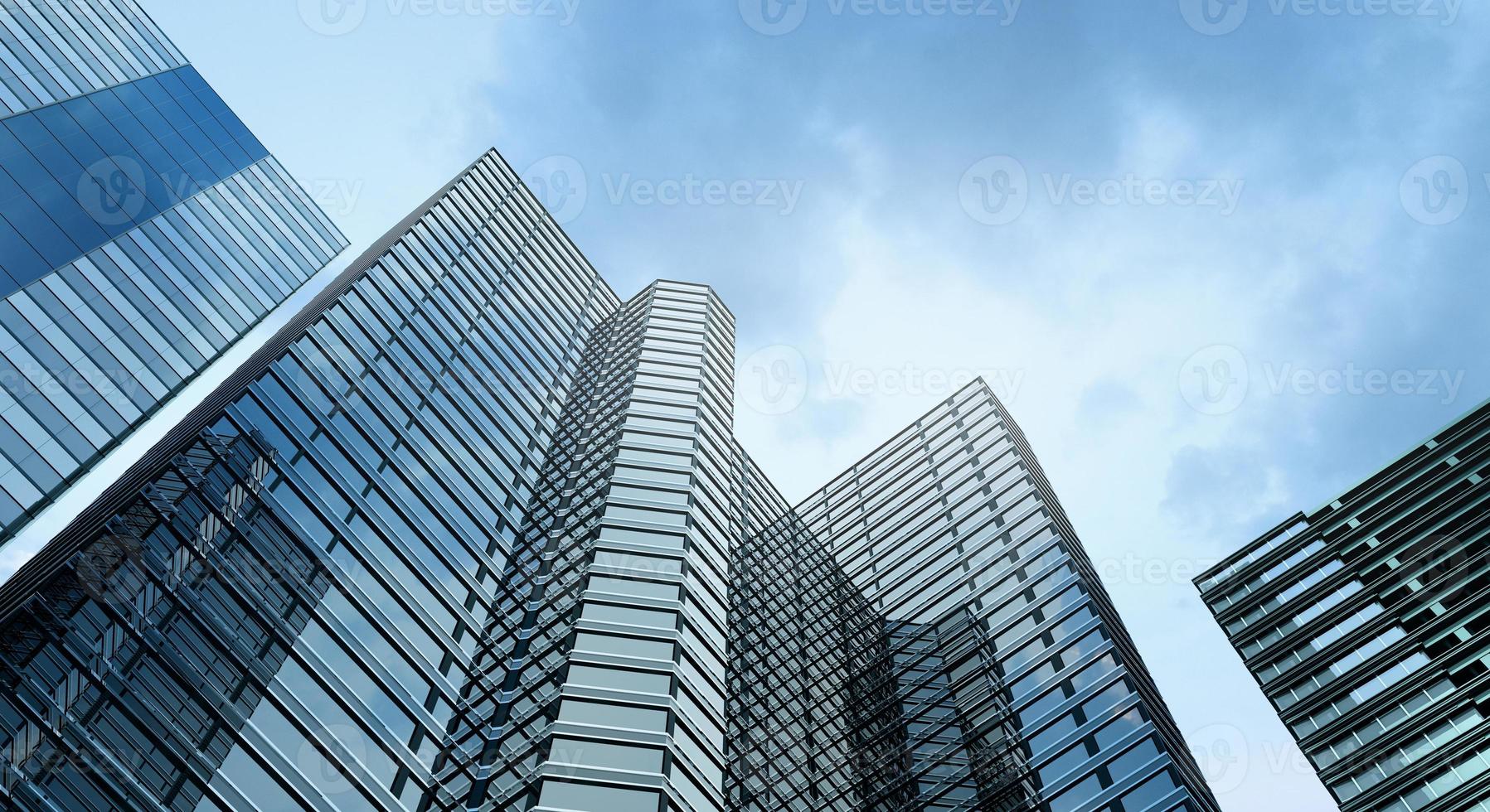 oficina de edificio moderno y fondo de cielo azul, renderizado 3d foto