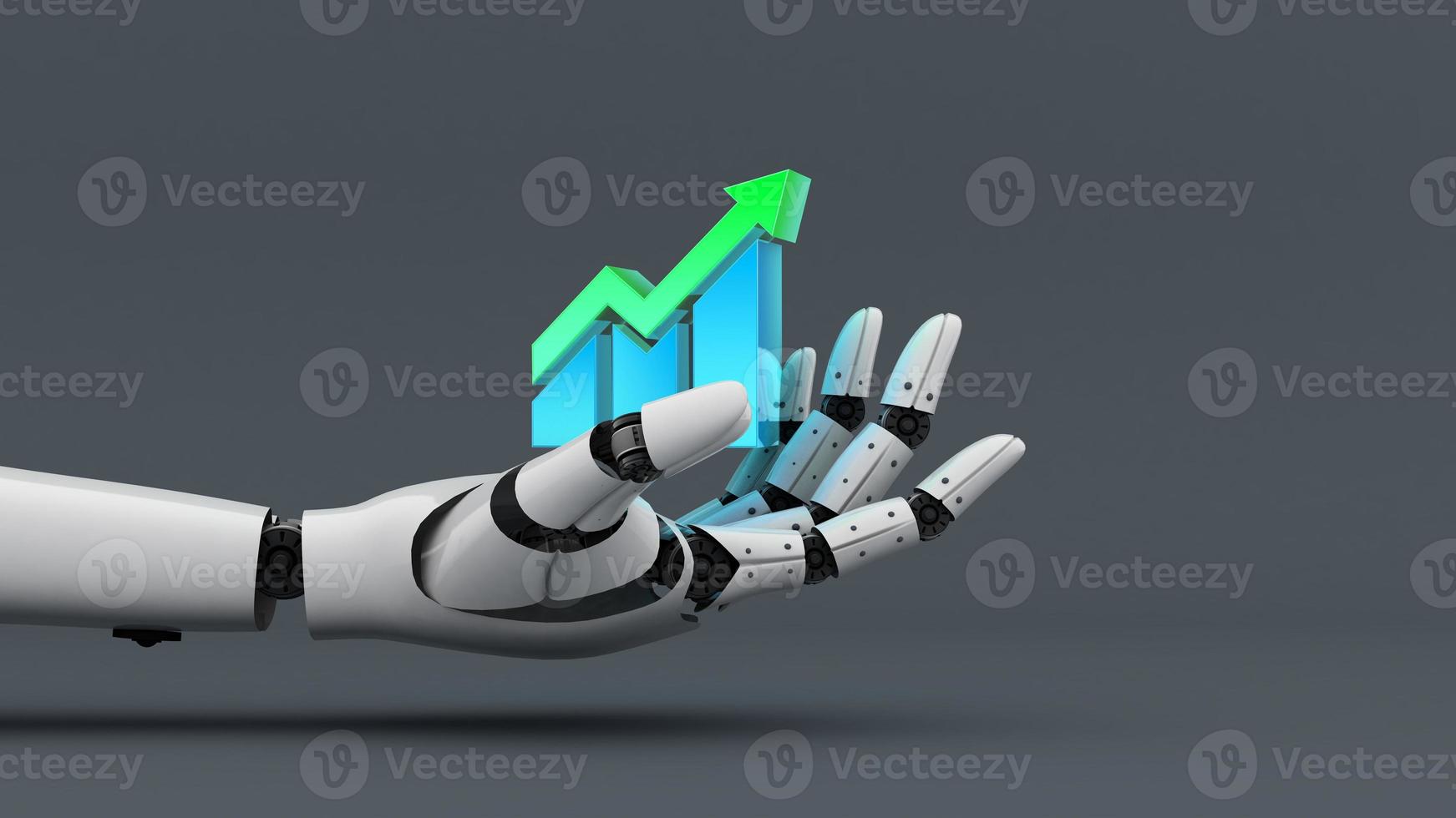 White robot hand hold increase graph chart icon, technology assistant for industrial, 3d rendering photo