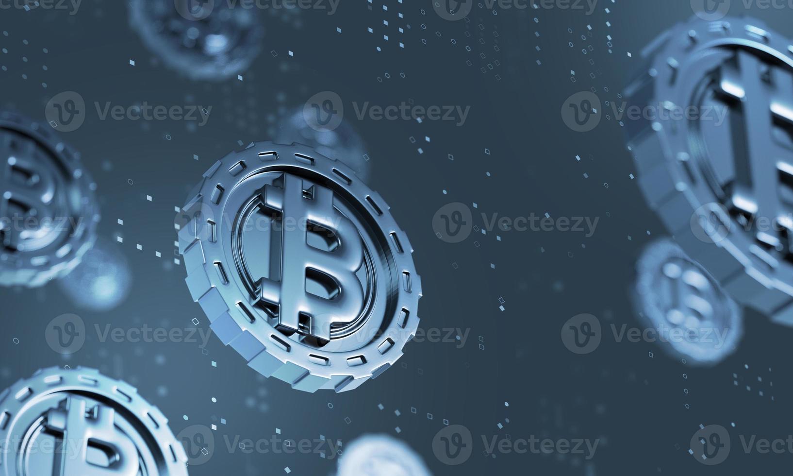 moneda criptográfica bitcoin, futuro comercio de blockchain para inversión, representación 3d foto