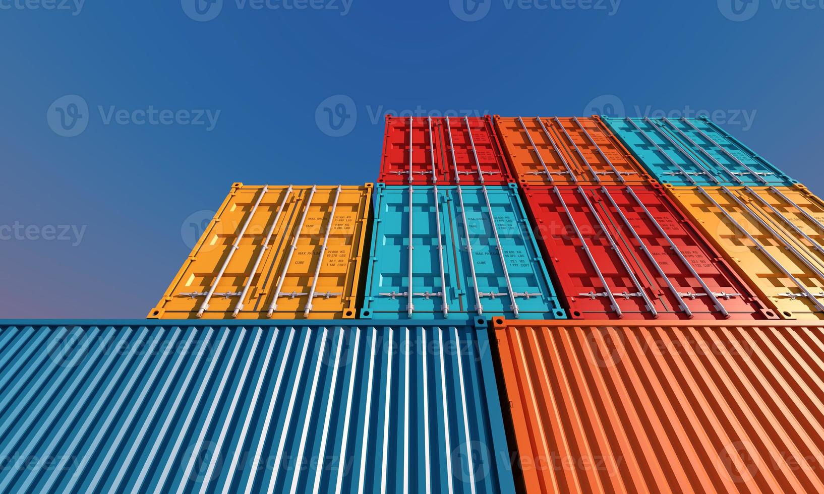 Stack of containers box, Cargo freight ship for import export business, 3d rendering photo