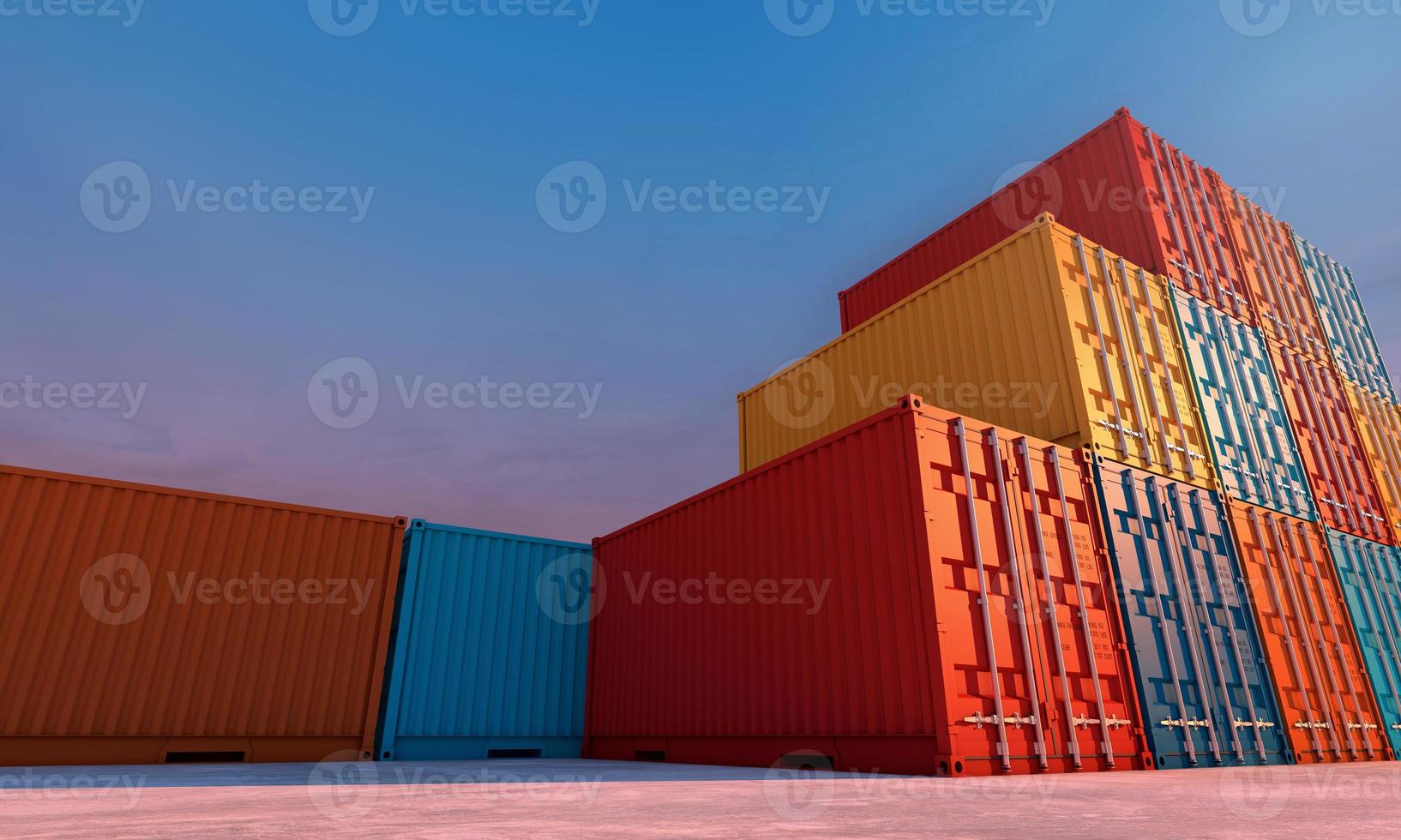Stack of containers box, Cargo freight ship for import export business, 3d rendering photo