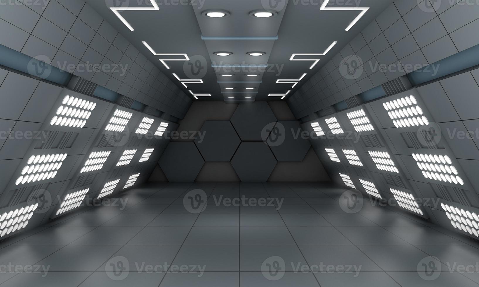 Smart modern future background sci-fi led light room, dark gray color, 3d rendering photo