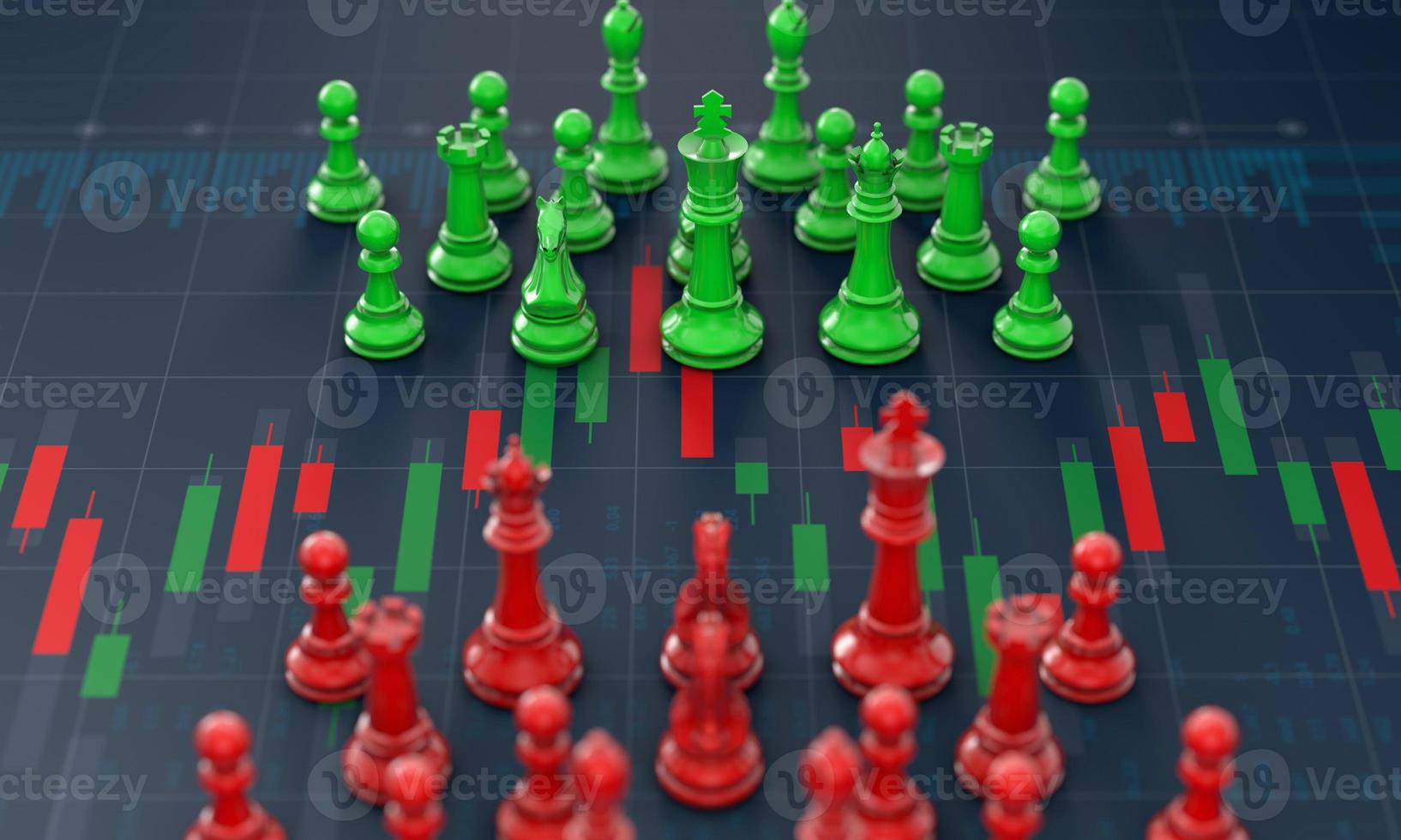 Chess on candle stick graph, planning buy sell on stock market photo