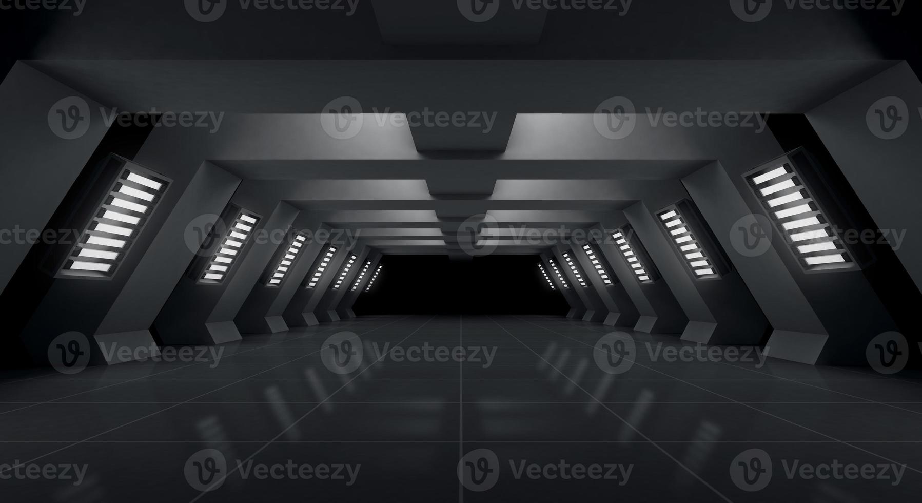 Black futuristic and light tunnel empty background, 3d rendering photo