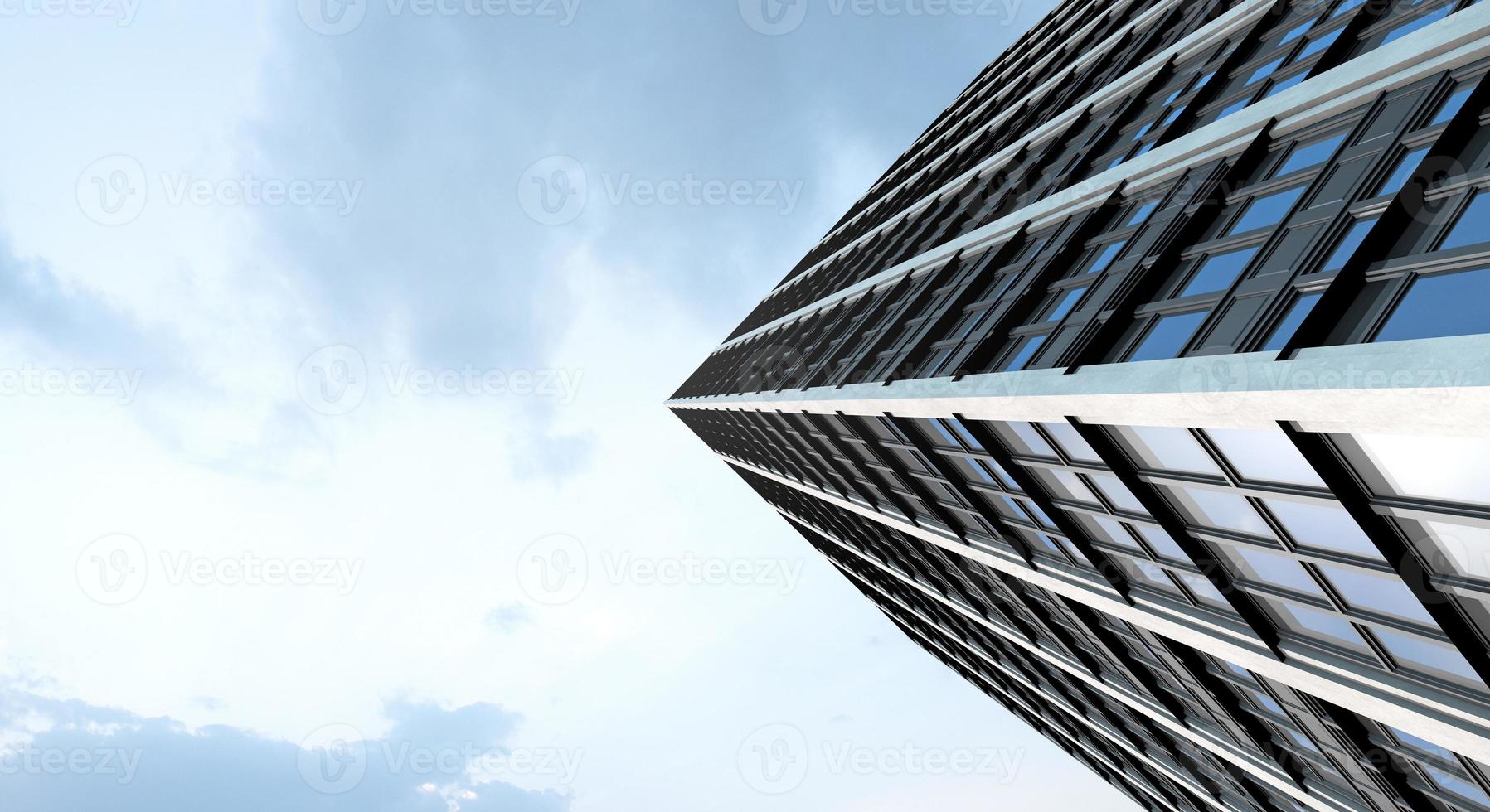 oficina de edificio moderno y fondo de cielo azul, renderizado 3d foto