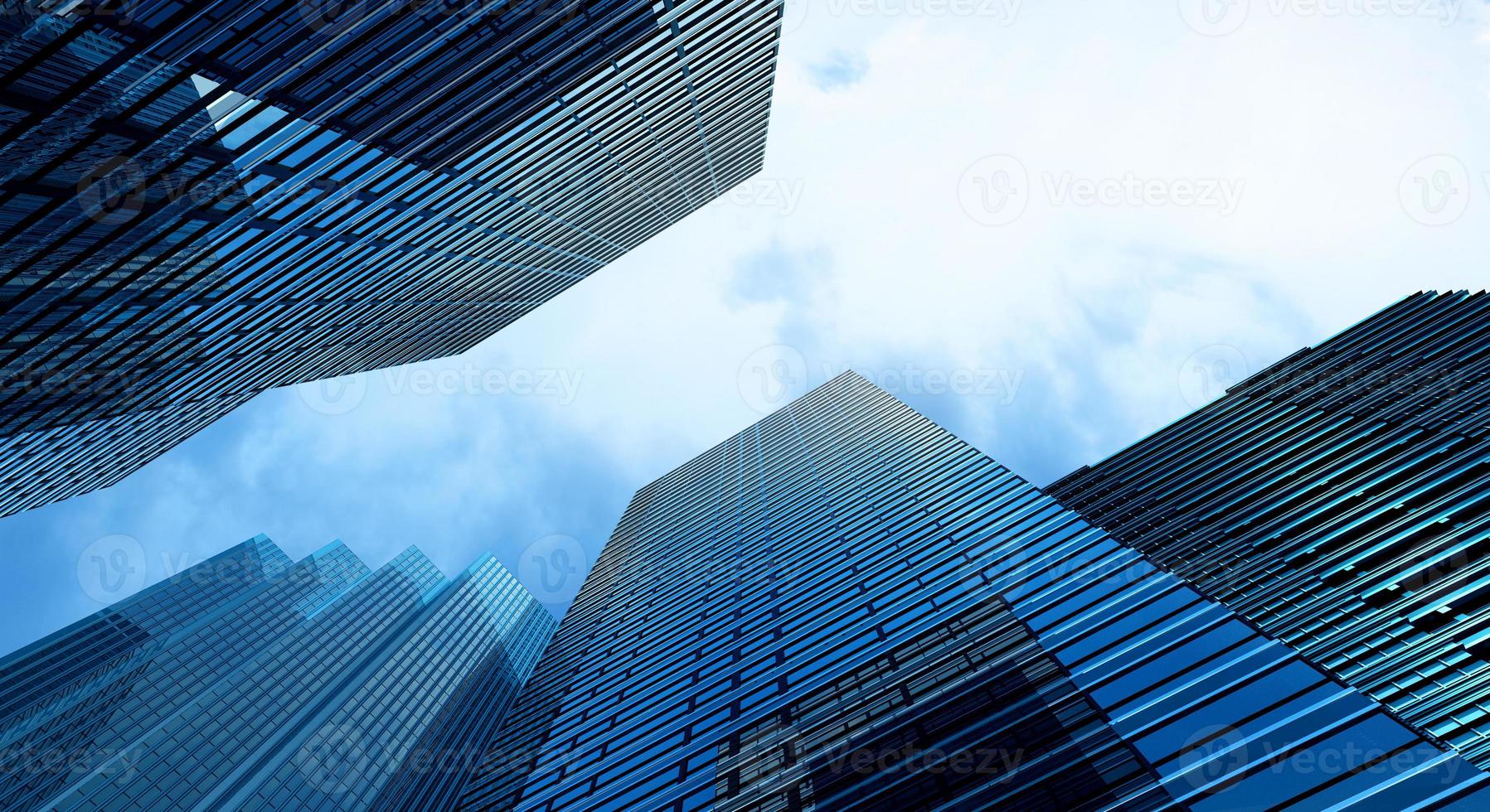 oficina de edificio moderno y fondo de cielo azul, renderizado 3d foto