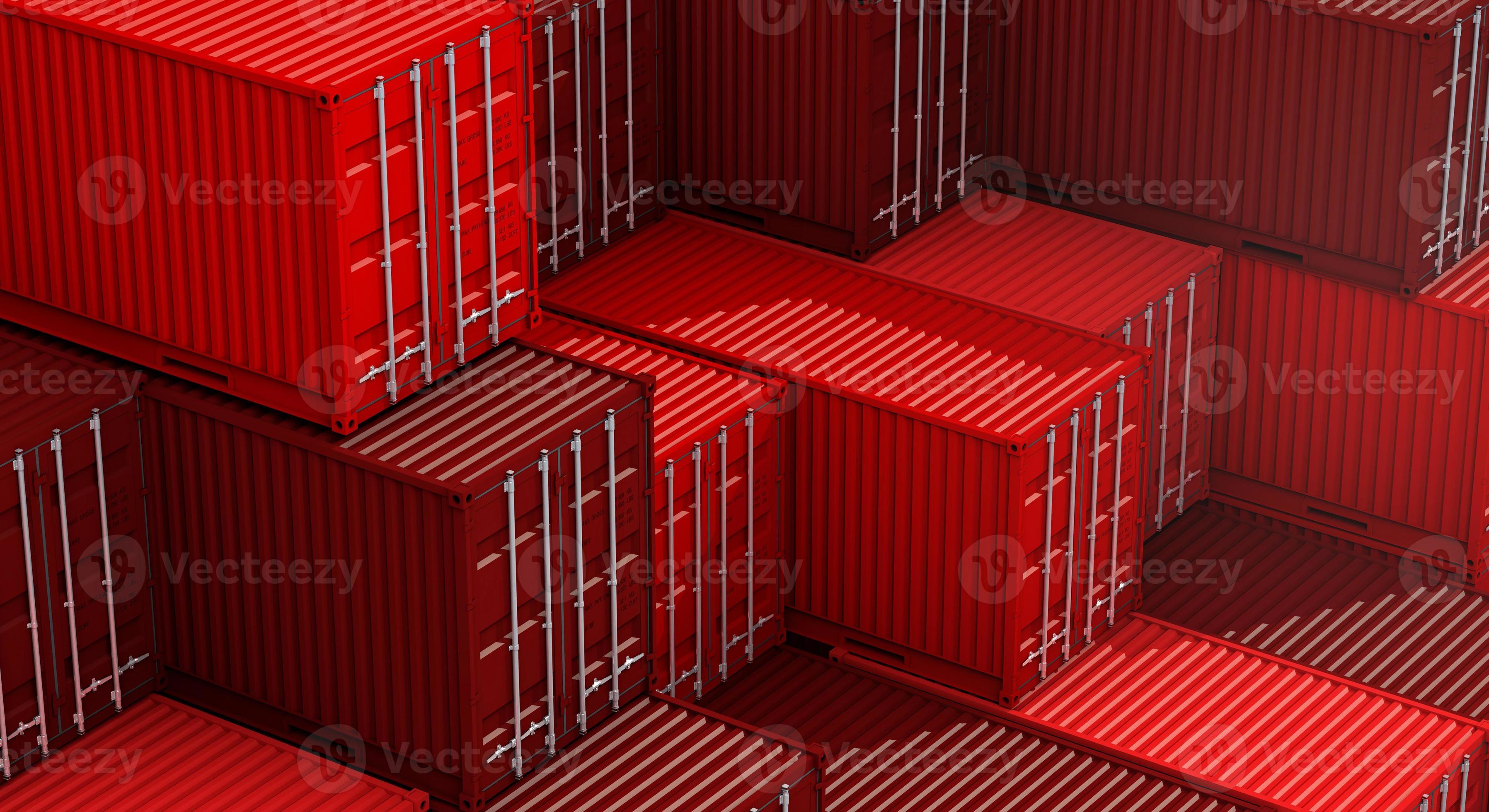 Stack of red containers box, Cargo freight ship for import export 3D
