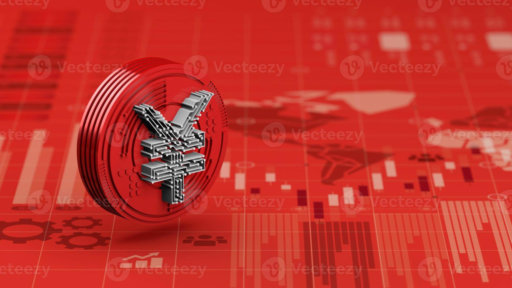 New Yuan digital currency of china on red economy graph chart photo