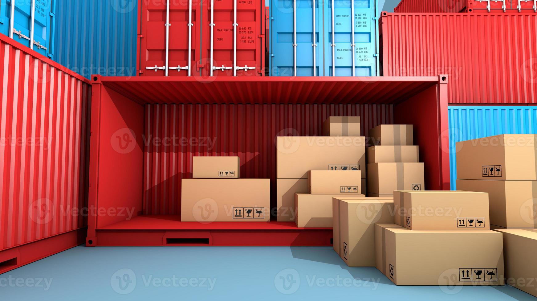 Stack of brown box packaging and container, shipping business, 3d rendering photo