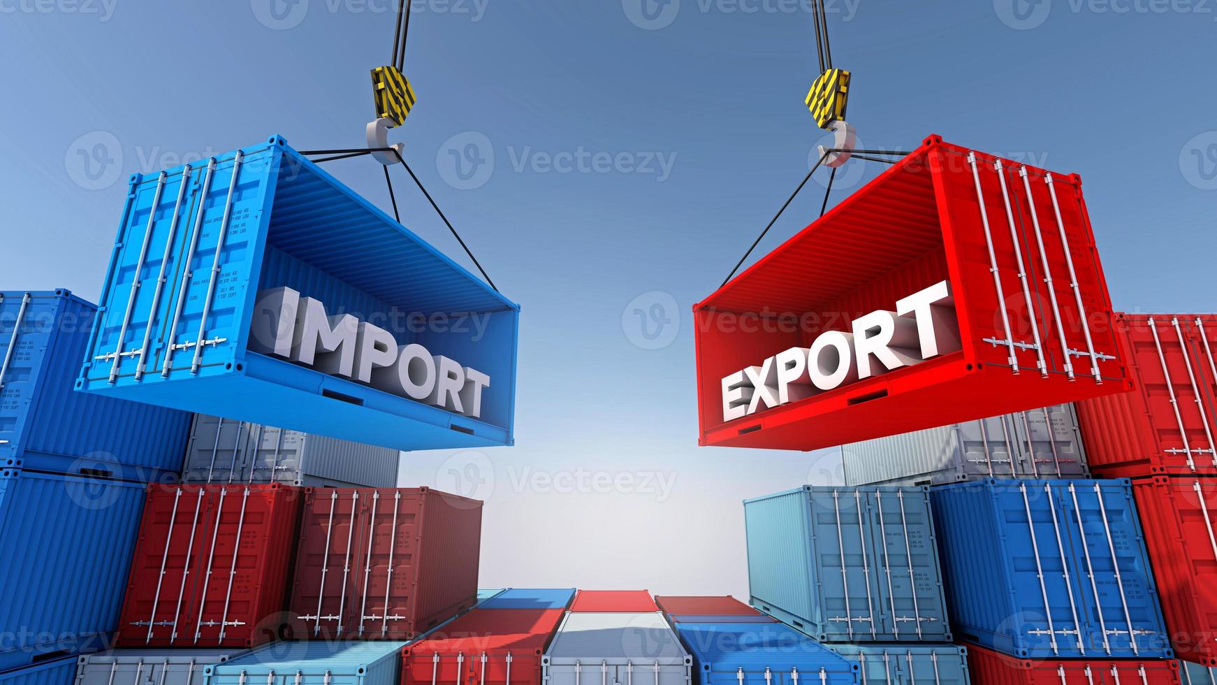 carga de contenedores para logística de negocios de exportación de importación, renderizado 3d foto