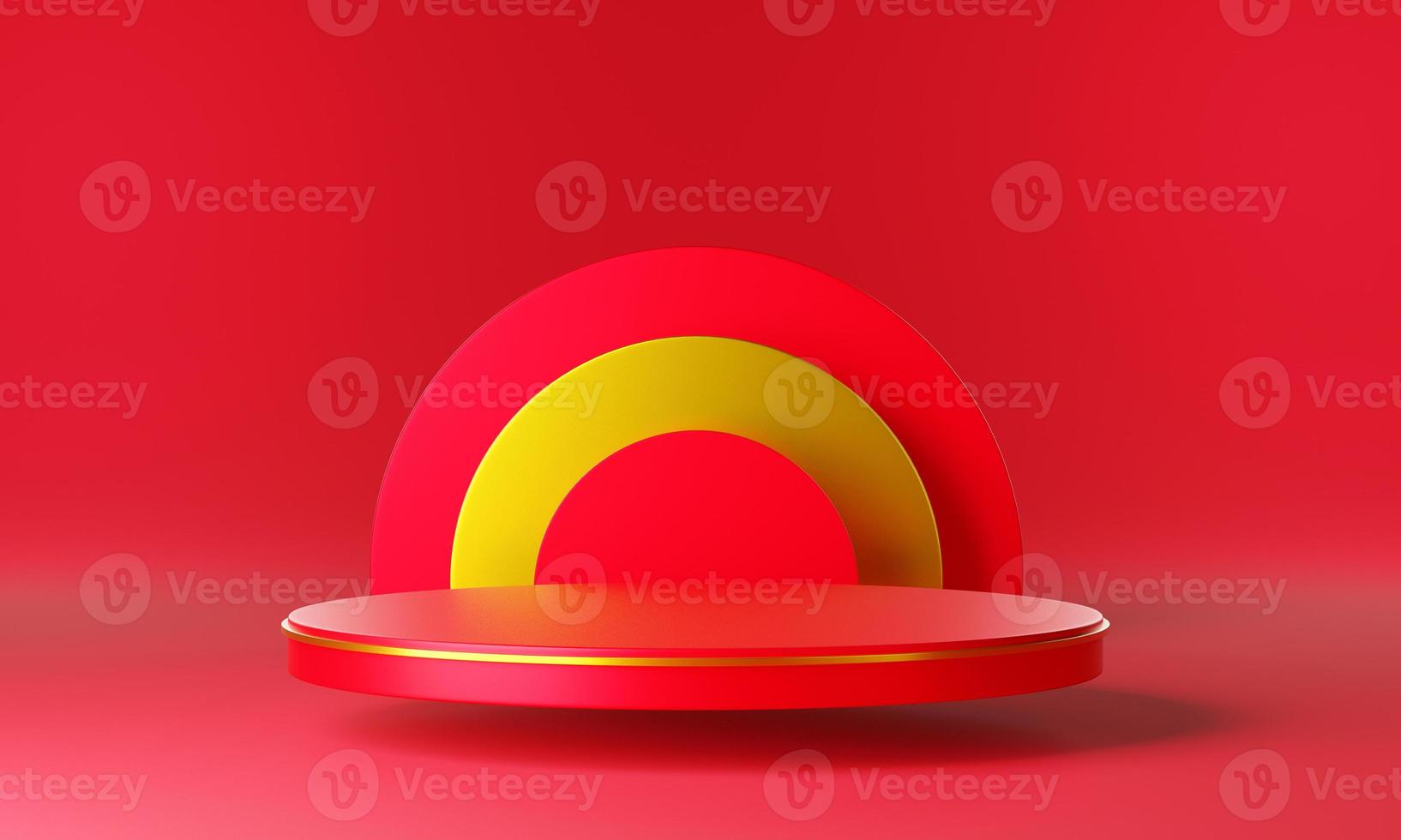 Red gold circle product display stage or blank podium pedestal background 3d rendering photo