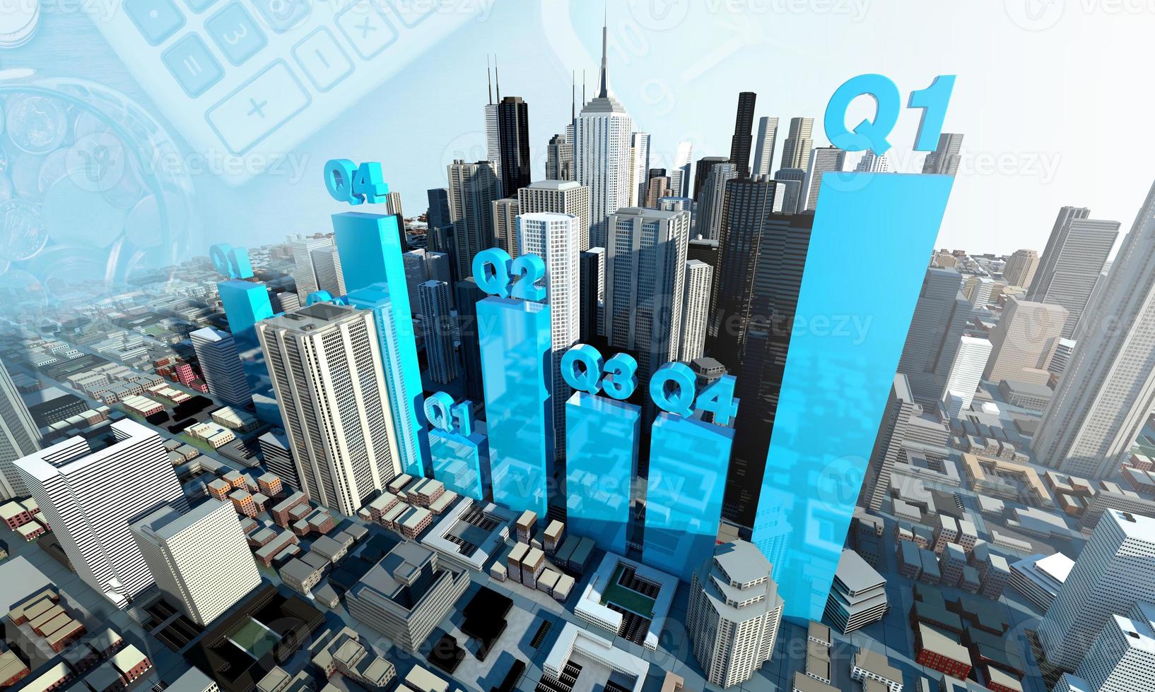 Quarter chart Graph show Growth of business, Economy 3d rendering photo