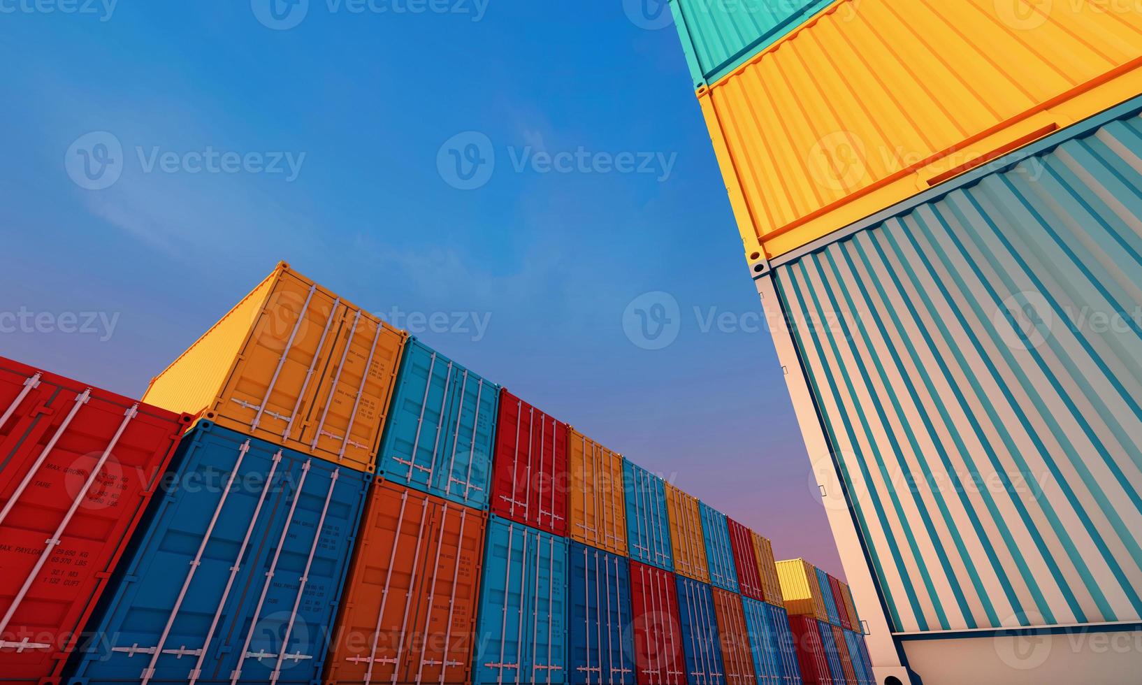 Stack of containers box, Cargo freight ship for import export business, 3d rendering photo