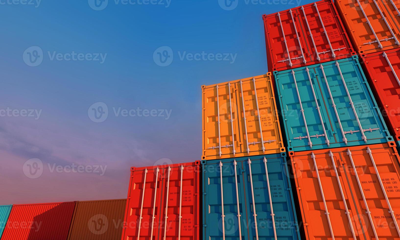 Stack of containers box, Cargo freight ship for import export business, 3d rendering photo