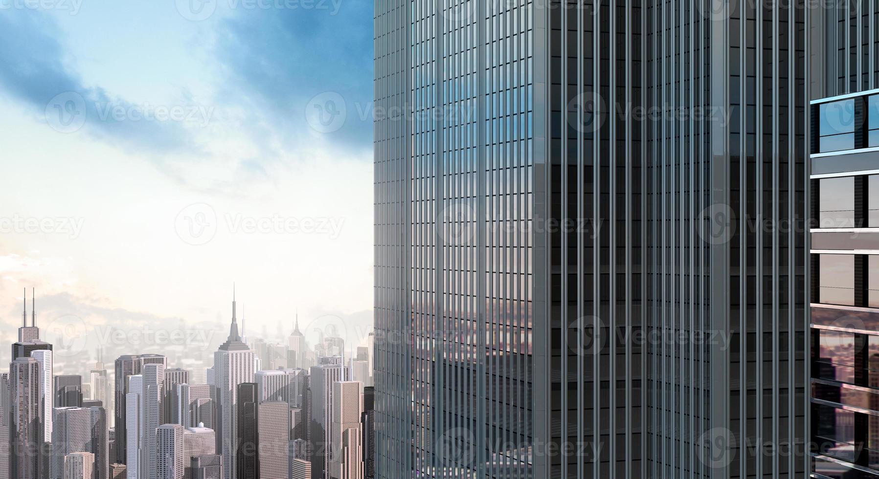 Modern building office and blue sky background, 3d rendering photo