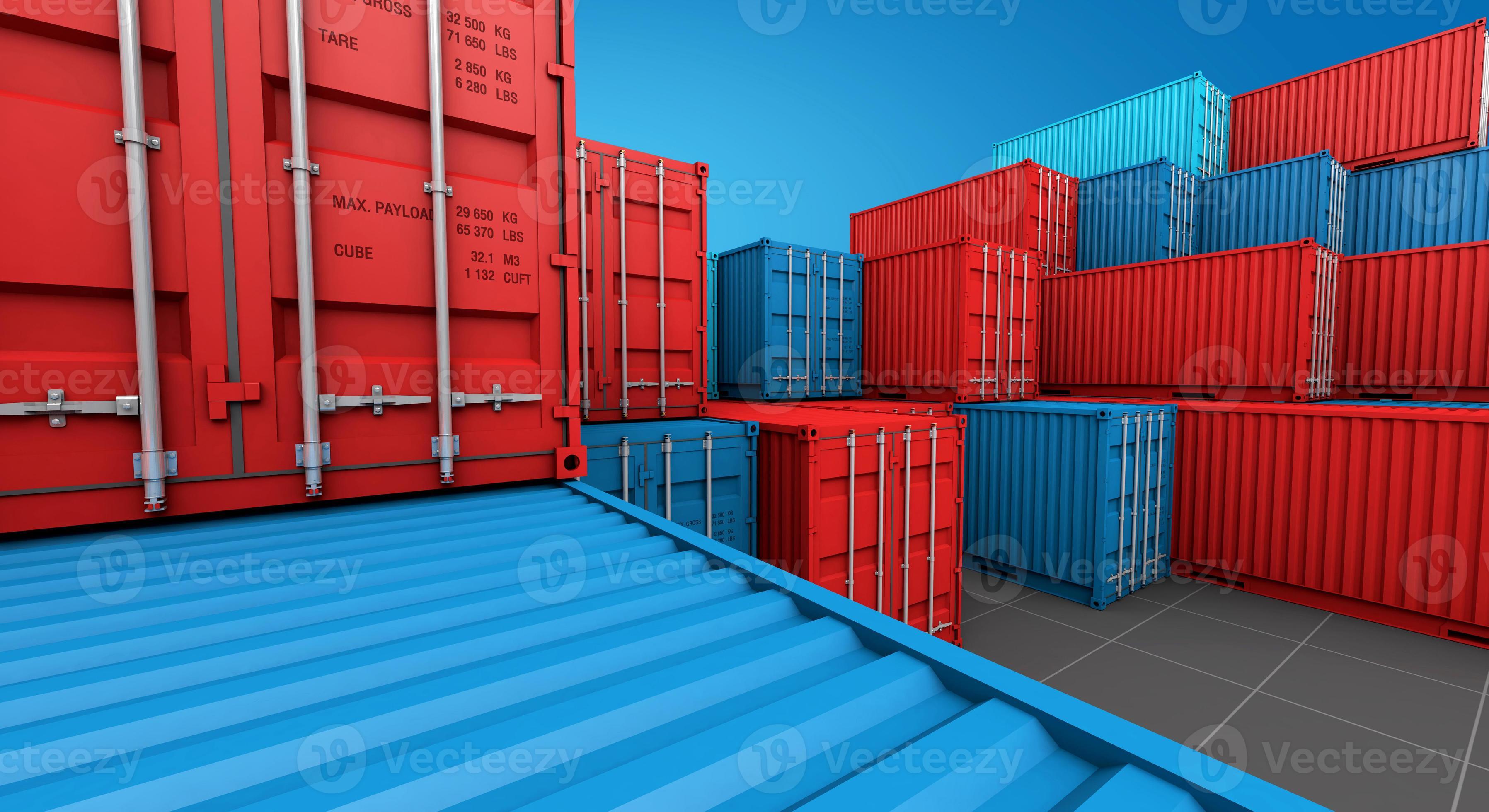 3d import. Стопка контейнеров. Импорт корабли и контейнеры. Shipping Container Stack. Stack of Blue Containers Box, Cargo freight ship for Import Export 3d.