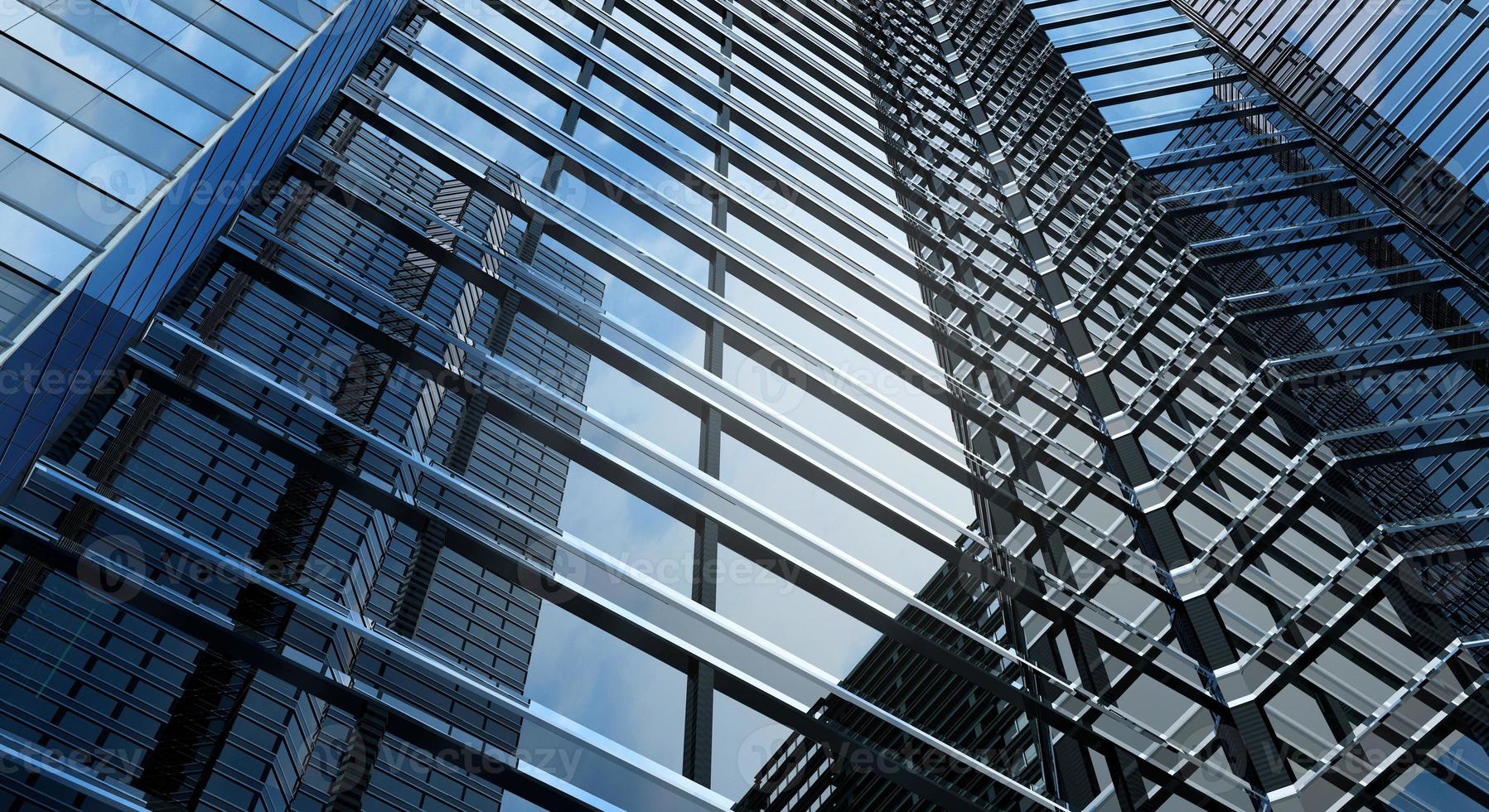 oficina de edificio moderno y fondo de cielo azul, renderizado 3d foto