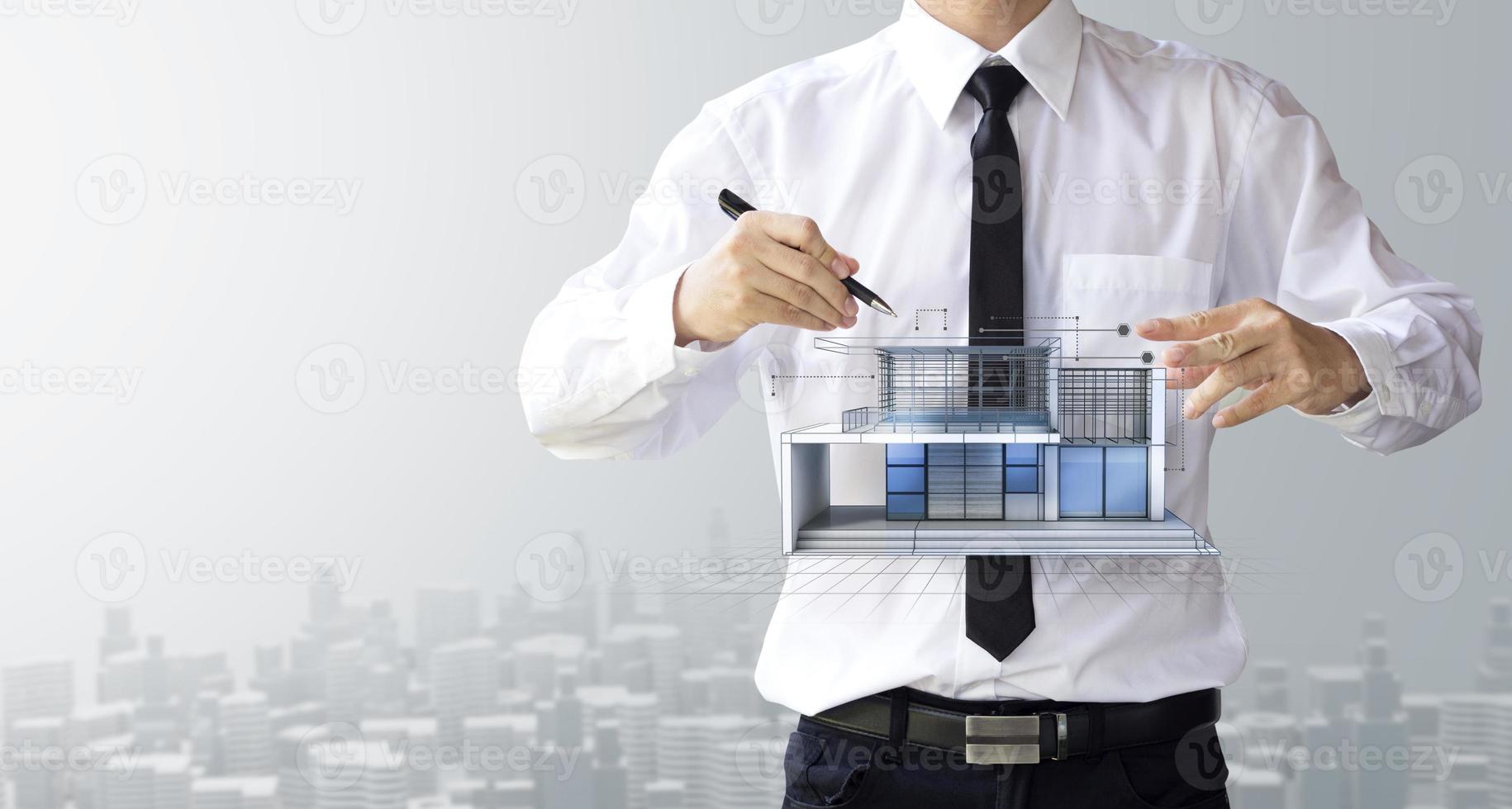 Businessman create design modern house and real estate for investment photo