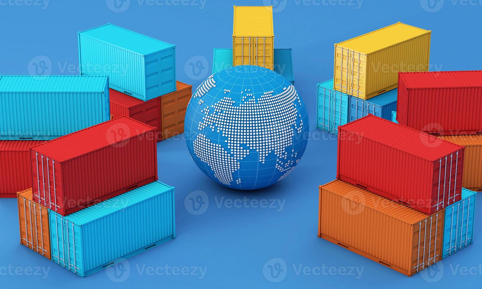 Stack of containers box, worldwide of  import export business, 3d rendering photo