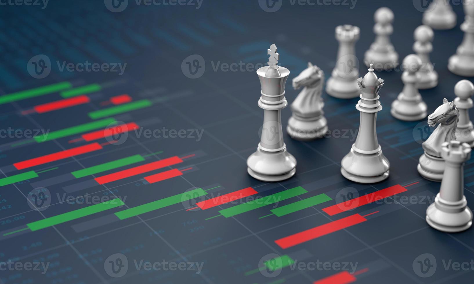 Chess on candle stick graph, planning buy sell on stock market photo