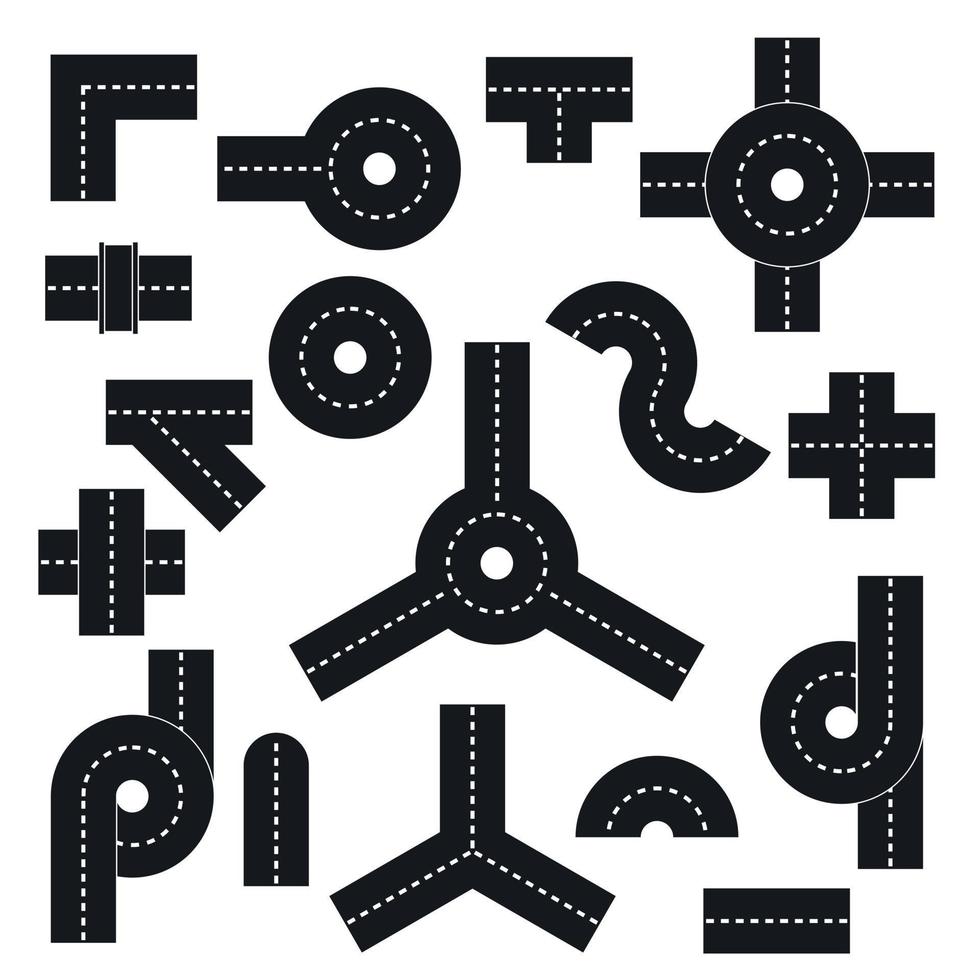 conjunto de iconos de piezas de elementos de carretera, estilo plano vector