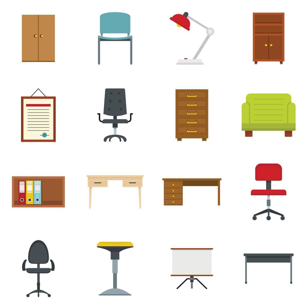 iconos de muebles de oficina establecidos en estilo plano vector