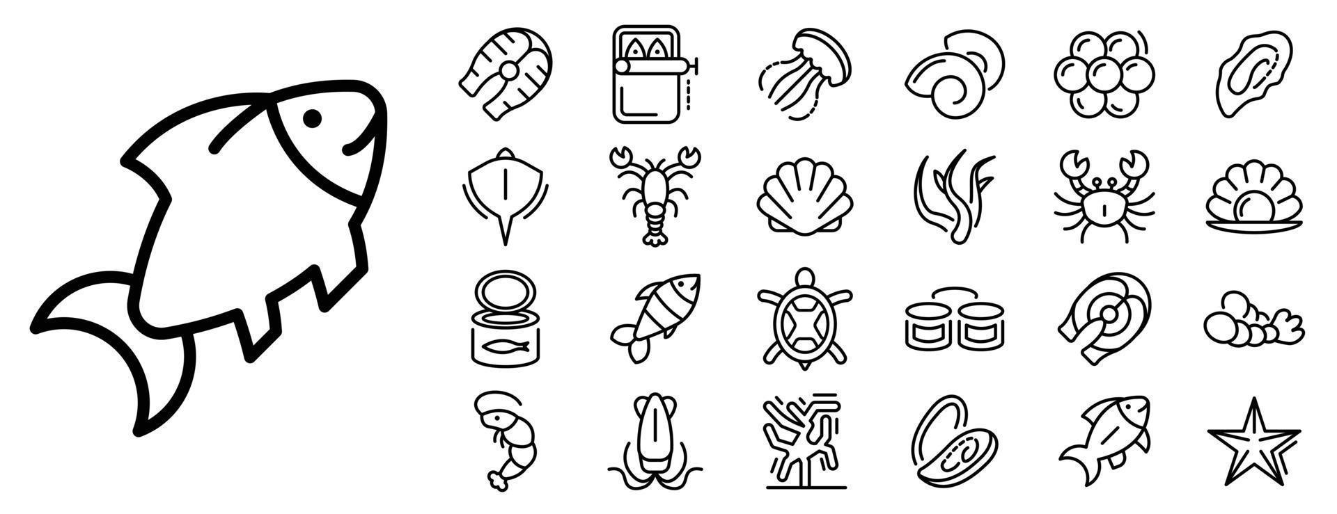 Seafood icon set, outline style vector