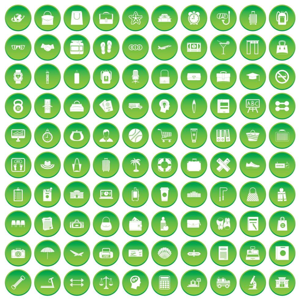 100 bag icons set green circle vector