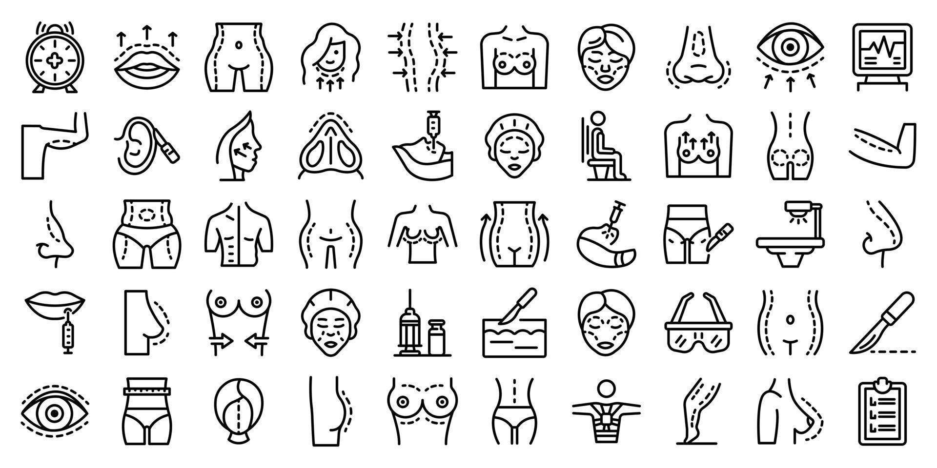 Body correction icons set, outline style vector