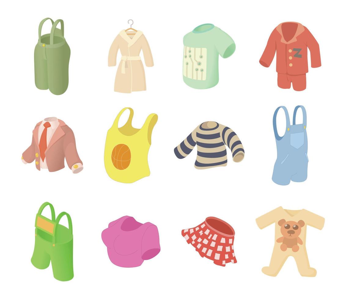 Clothes icon set, cartoon style vector