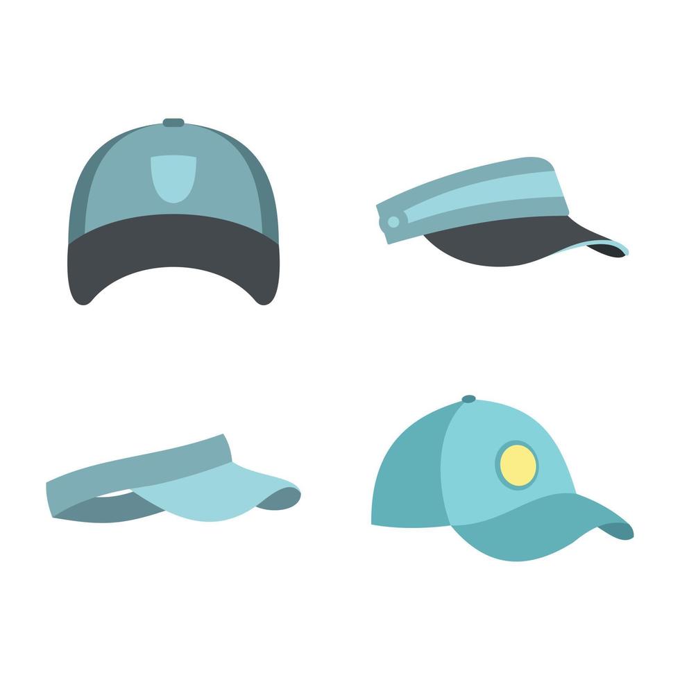 Baseball cap icon set, flat style vector