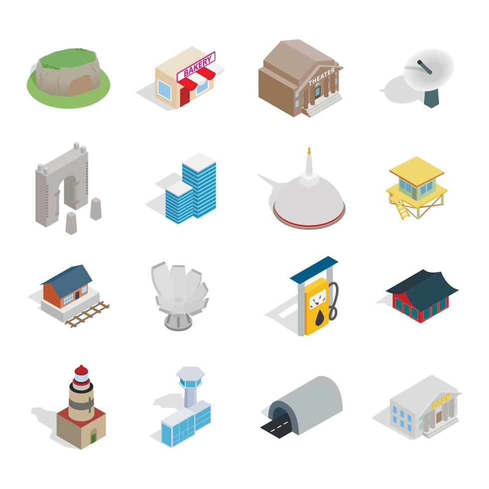 Building icon set, isometric style vector