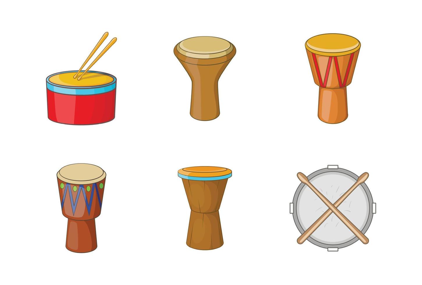 Drums icon set, cartoon style vector