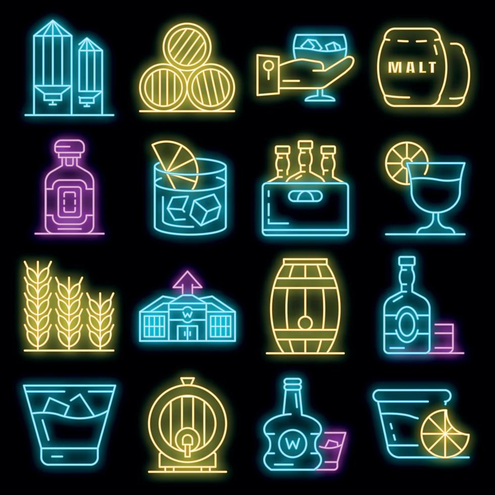 Whisky icon set vector neon