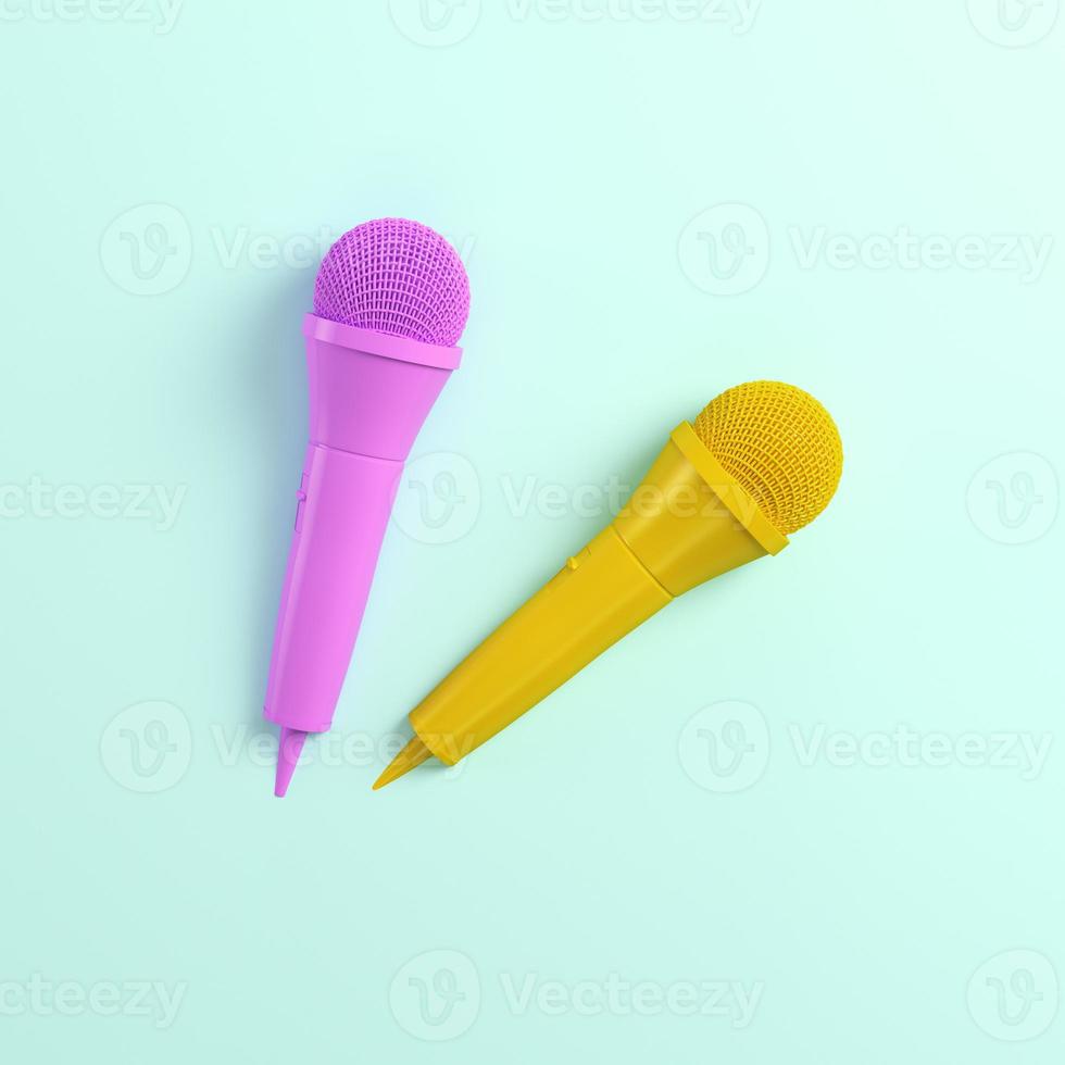 micrófonos rosas y amarillos sobre fondo brillante foto