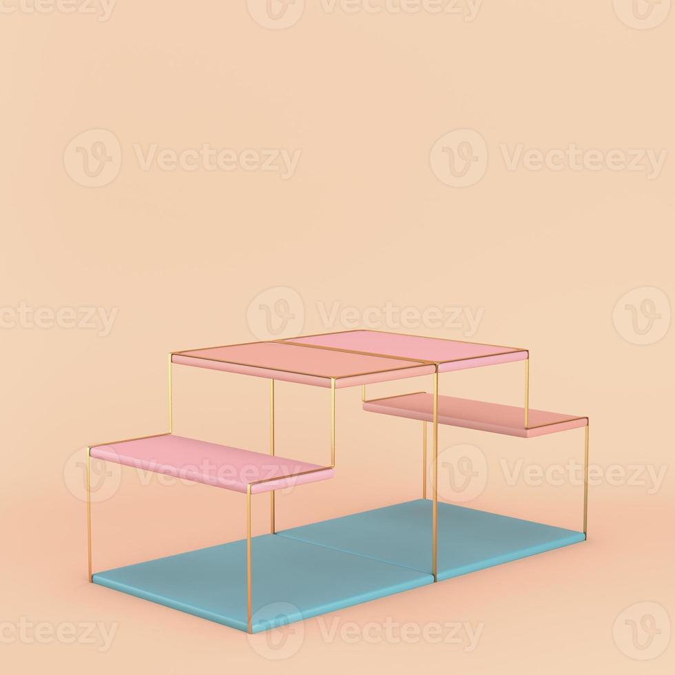 Empty wire display stand with shelves on bright background in pastel colors photo