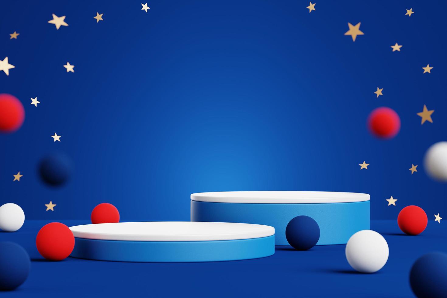 Abstract geometric shape podium for product display on blue background. 4th of july. 3d rendering. photo