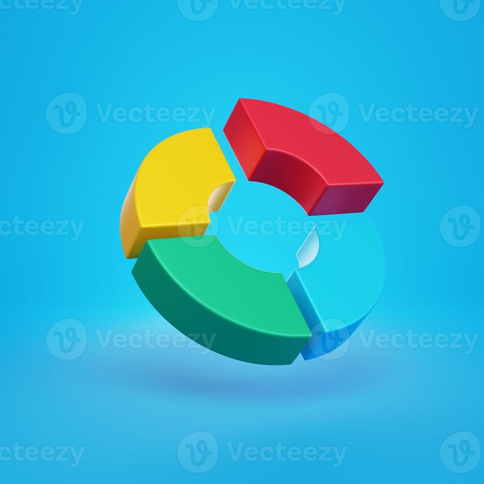 Donut pie chart on blue background. 3d rendering. photo