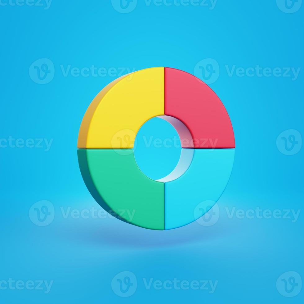 Donut pie chart on blue background. 3d rendering. photo