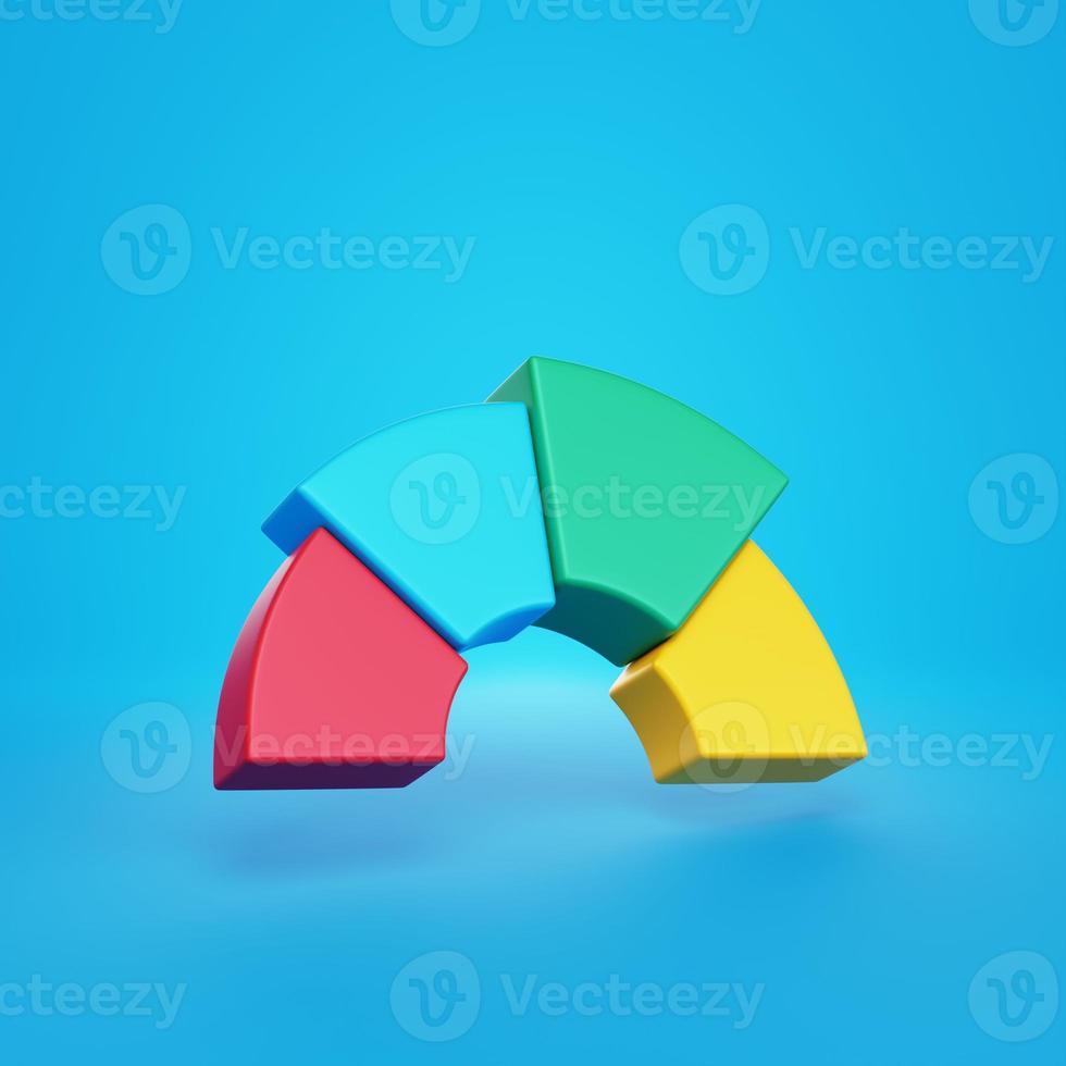Donut pie chart on blue background. 3d rendering. photo