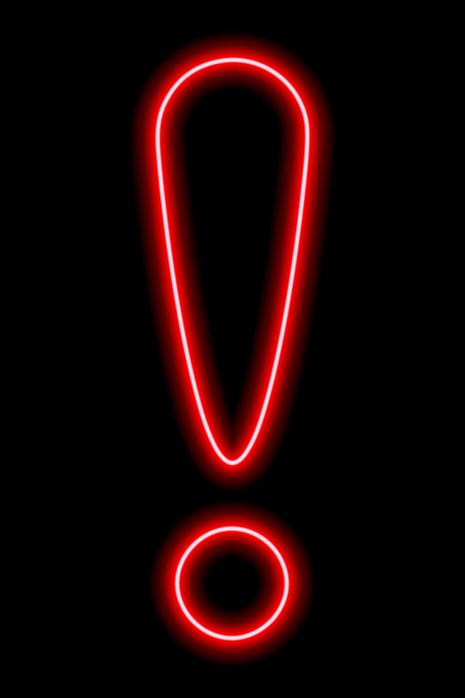 Red neon exclamation point on a black background. Vector illustration