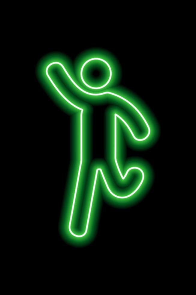 Neon green silhouette of a running man who waves his hand. Vector illustration